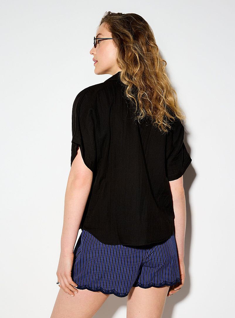 ICHI: La chemise col crant&eacute; gaze pur coton Blanc pour femme