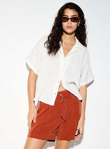 100% cotton gauze notched collar shirt