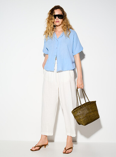 100% cotton gauze notched collar shirt