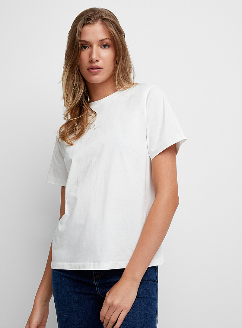 ICHI White Pure cotton plain loose T-shirt for women