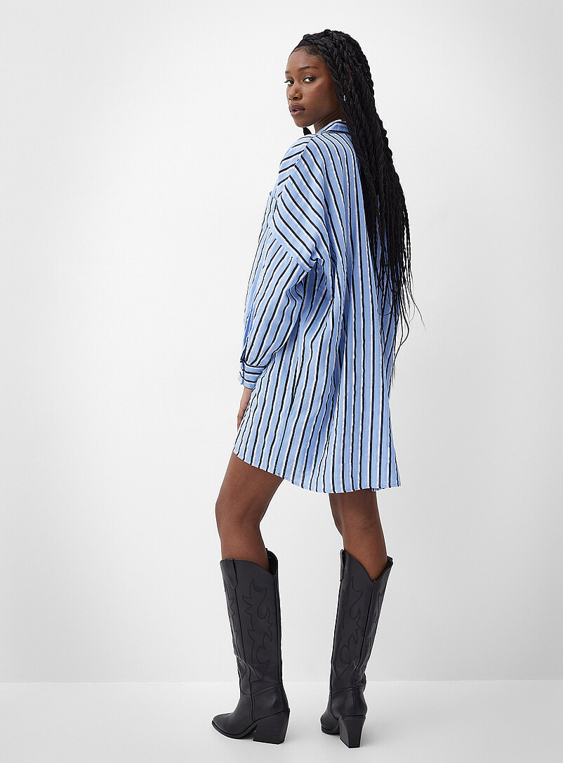 ICHI: La chemise surdimensionn&eacute;e gaze pur coton Bleu &agrave; motifs pour femme