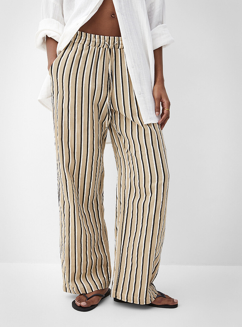 ICHI: Le pantalon large l&eacute;ger taille &eacute;lastique Rayures pour femme