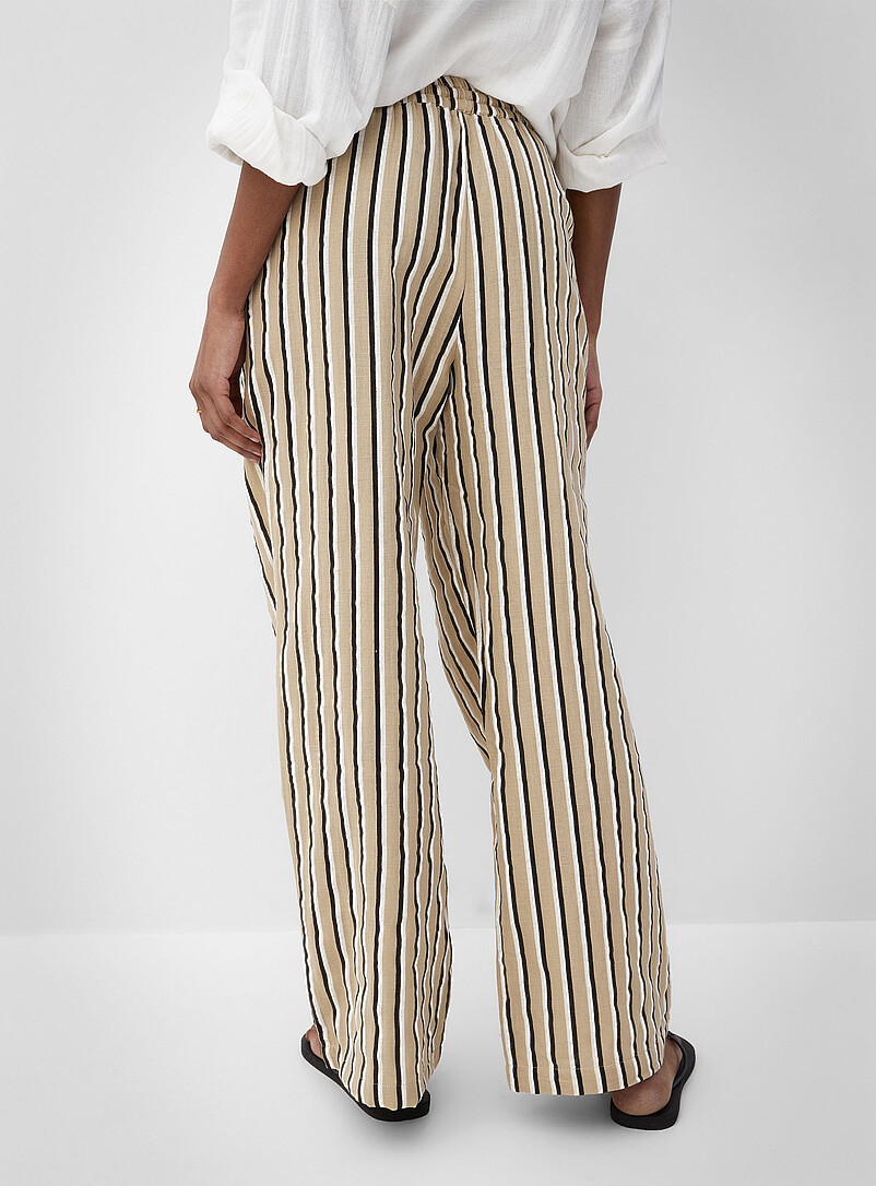 ICHI: Le pantalon large l&eacute;ger taille &eacute;lastique Rayures pour femme