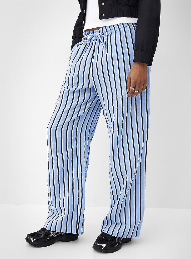 ICHI: Le pantalon large l&eacute;ger taille &eacute;lastique Bleu &agrave; motifs pour femme