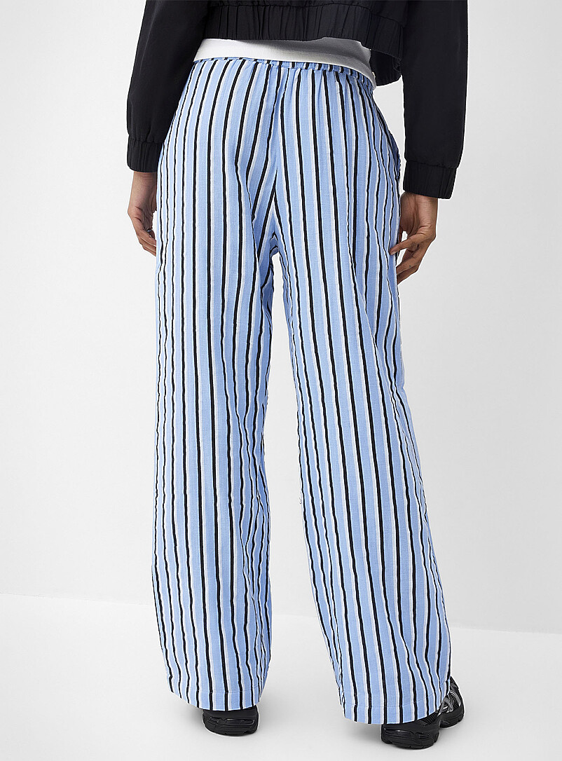 ICHI: Le pantalon large l&eacute;ger taille &eacute;lastique Bleu &agrave; motifs pour femme