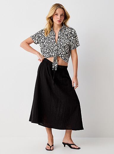Pure cotton gauze flared midi skirt