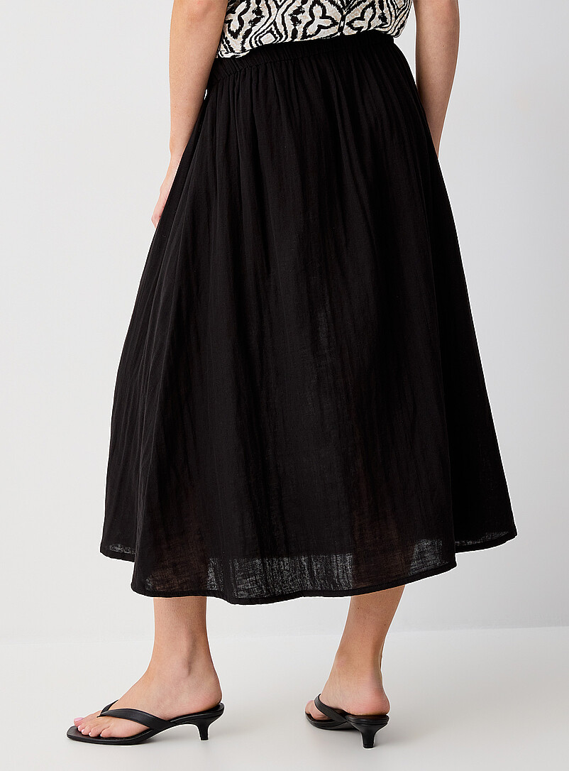 ICHI Beige Pure cotton gauze flared midi skirt for women