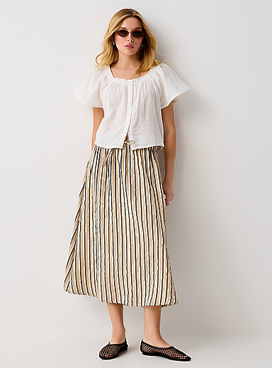 Pure cotton gauze flared midi skirt