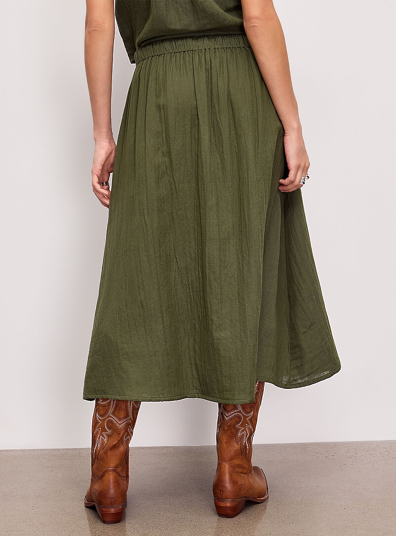 ICHI Beige Pure cotton gauze flared midi skirt for women