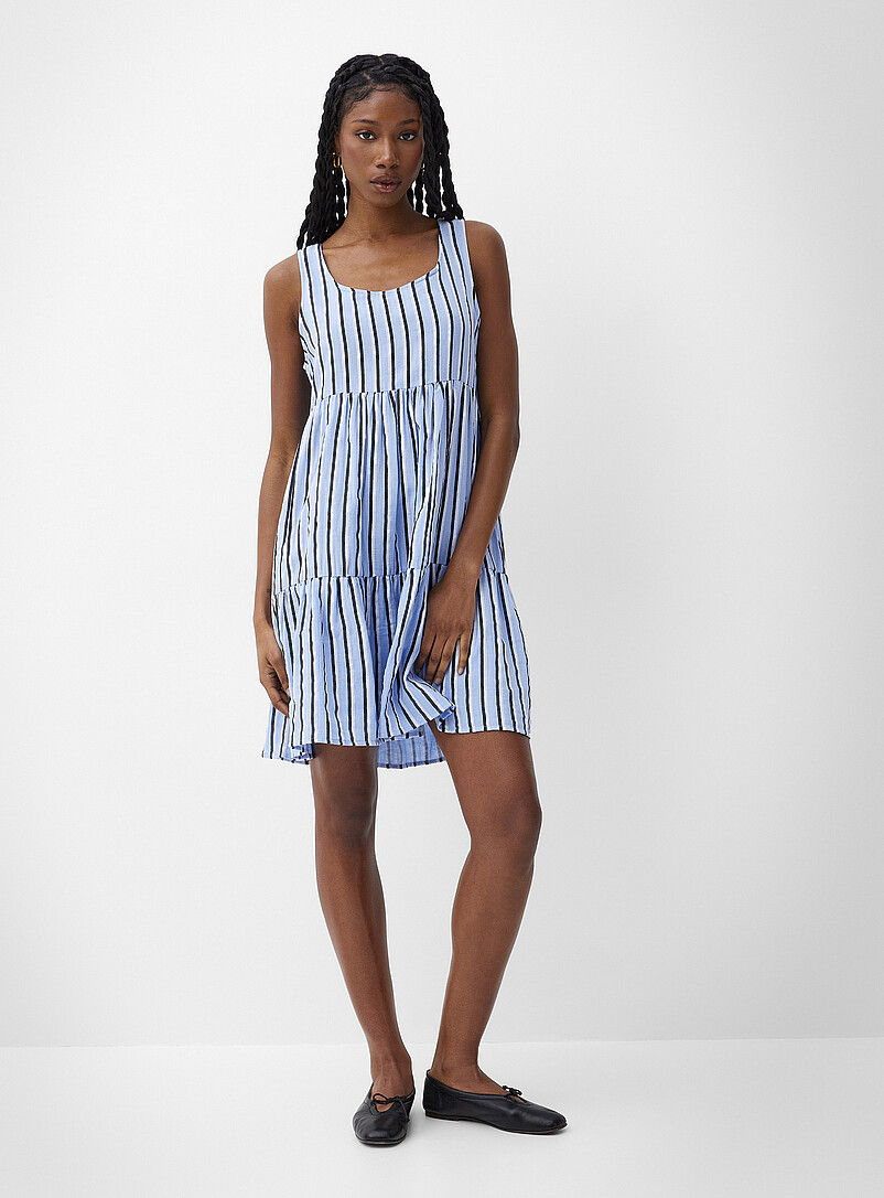 ICHI: La minirobe &eacute;tag&eacute;e gaze pur coton &Eacute;cru &agrave; motifs pour femme