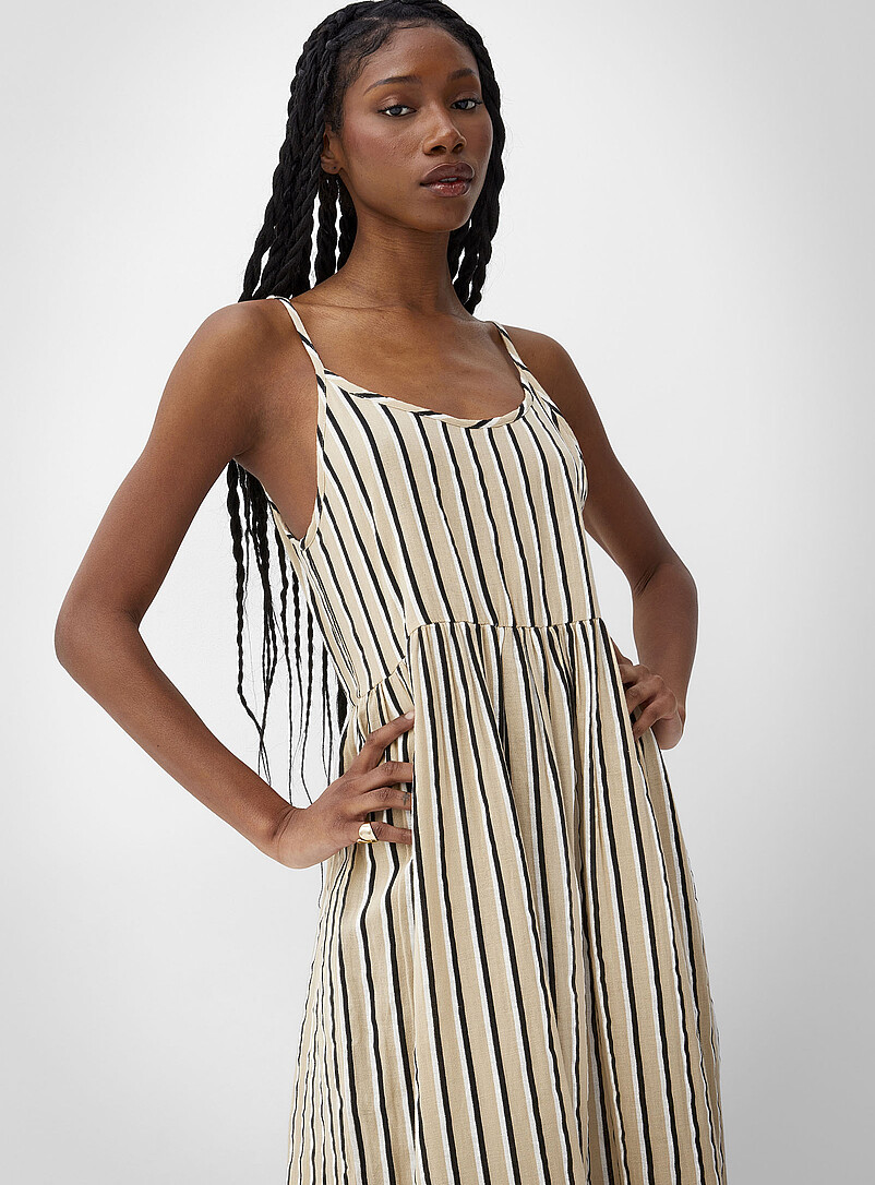 ICHI: La longue robe &eacute;tag&eacute;e gaze pur coton Beige pour femme