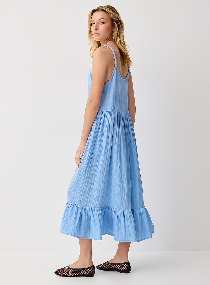ICHI Beige Tiered pure cotton gauze maxi dress for women