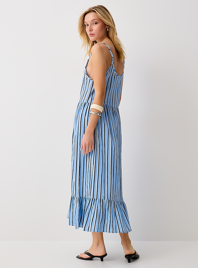 ICHI Beige Tiered pure cotton gauze maxi dress for women