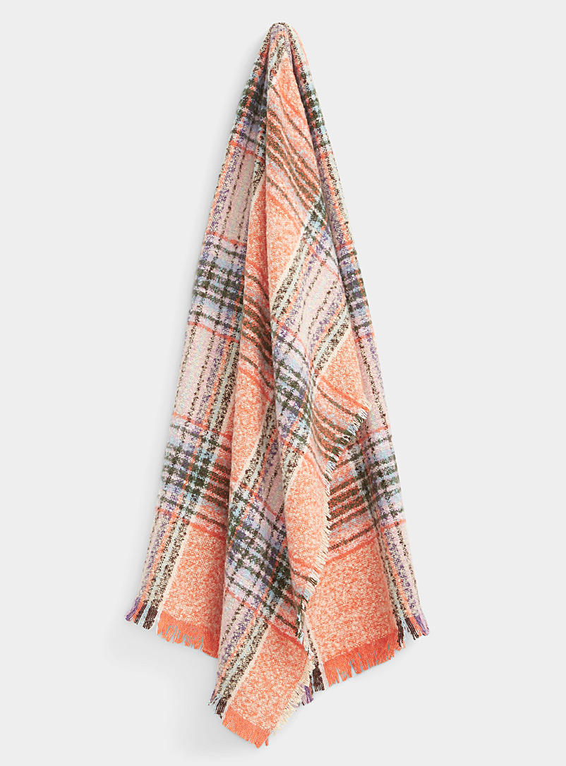 ICHI Patterned Orange Colourful tartan oversized scarf for women