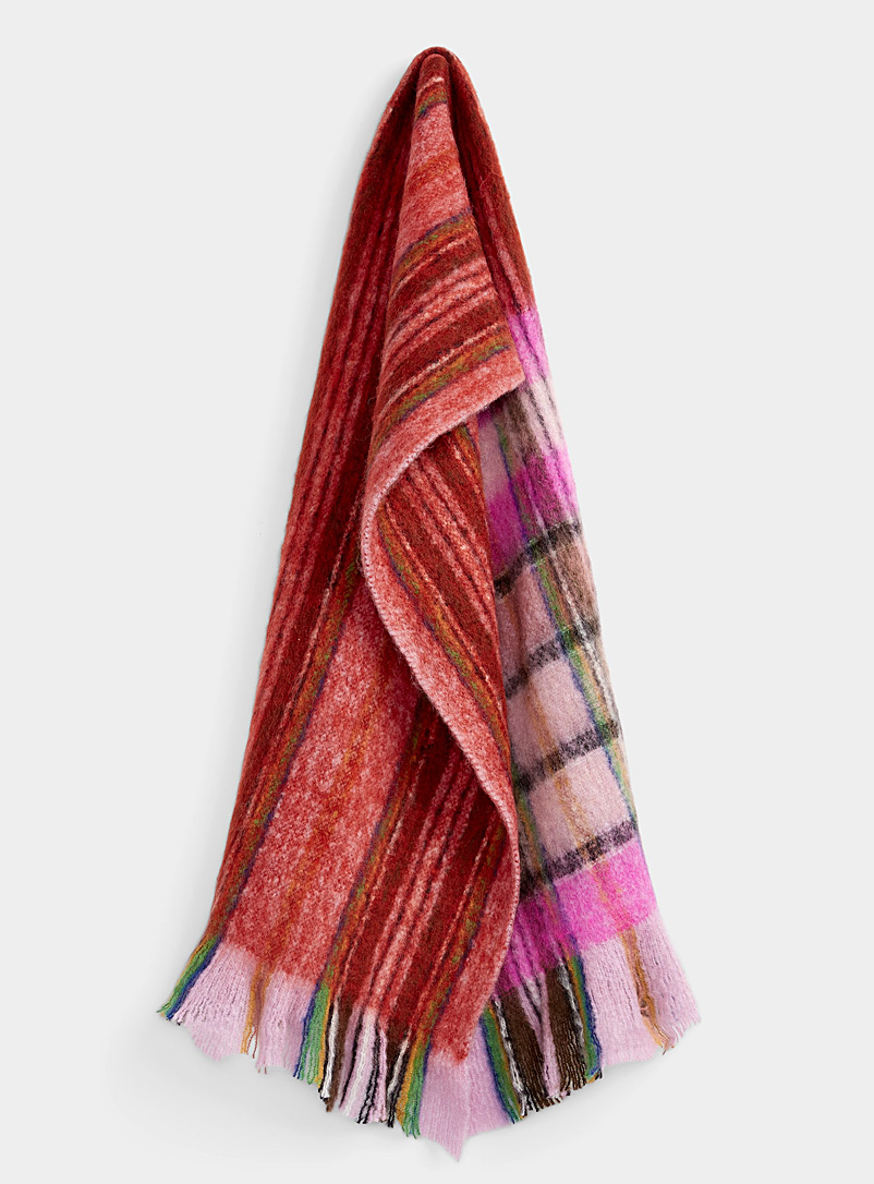ICHI Patterned Red Plaid striped oversized scarf for women