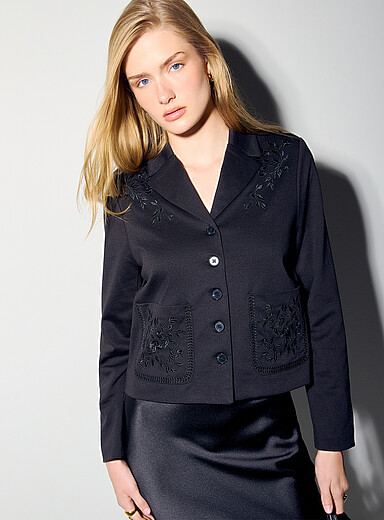 ICHI: Le veston court broderies florales Kate Noir pour femme