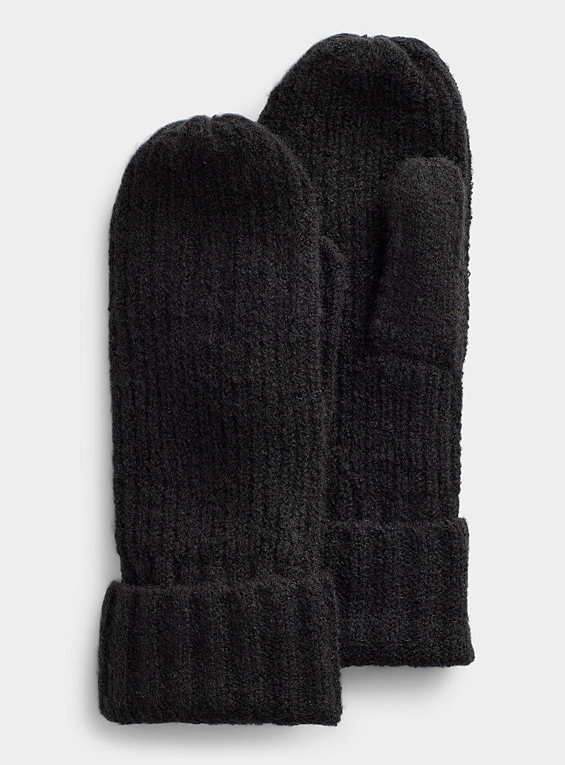 ICHI Black Colourful rib-knit mitten for women