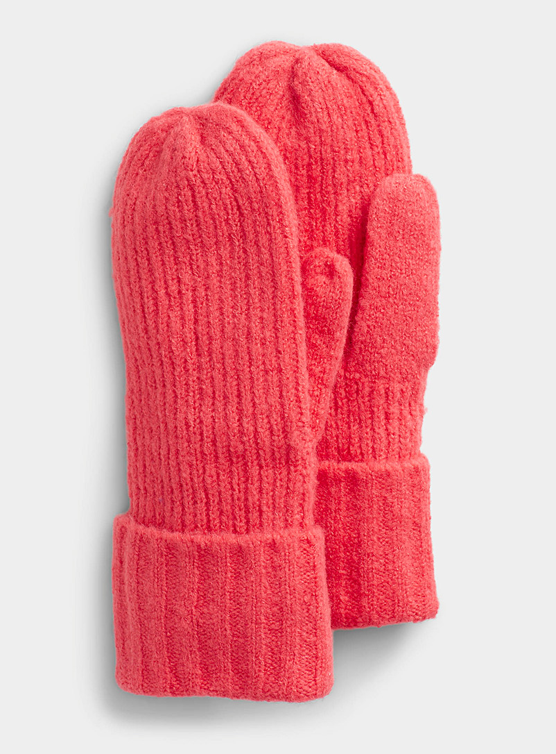 ICHI: La mitaine colorée tricot côtelé Corail pour femme