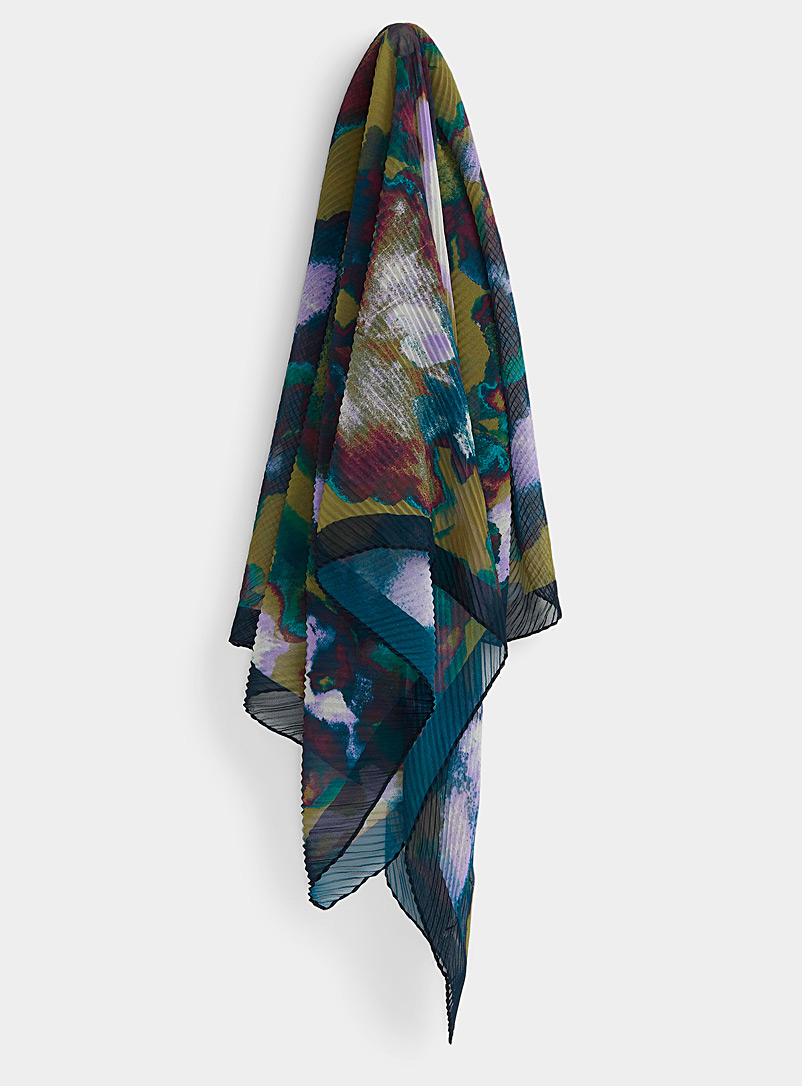 ICHI Patterned Black Abstract garden lightweight scarf for women