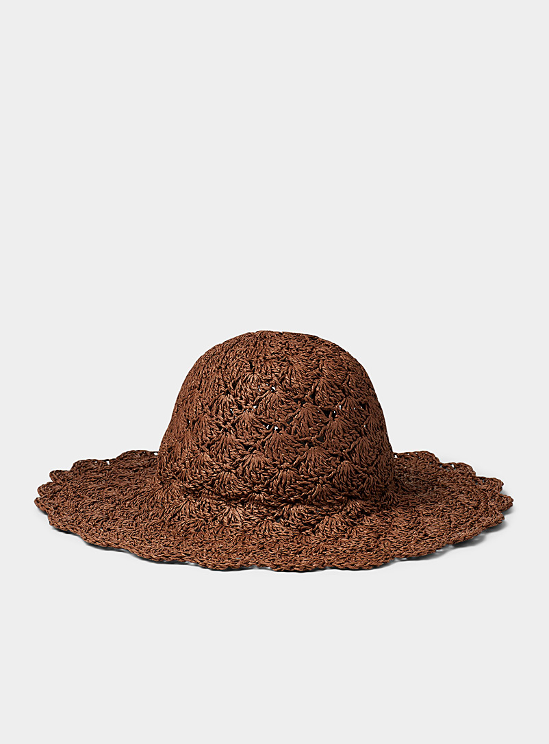 ICHI Brown Lace-like straw hat for women