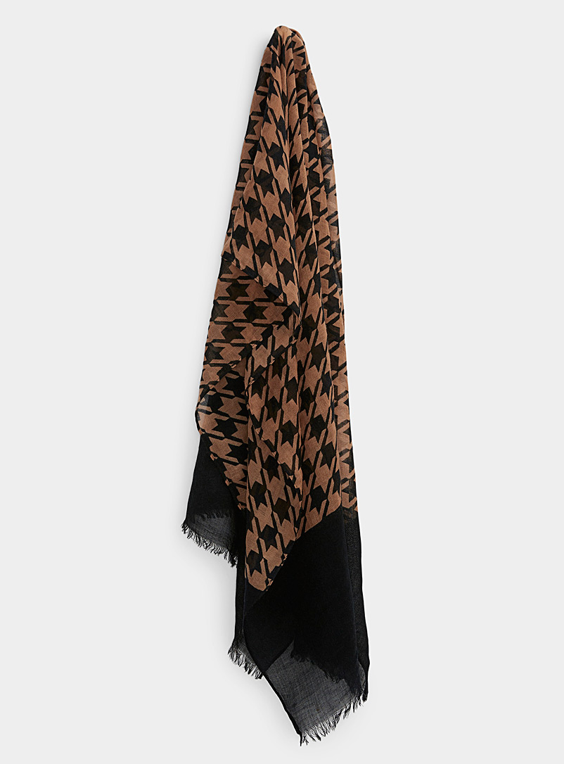 ICHI Patterned Black Two-tone houndstooth lightweight scarf for women