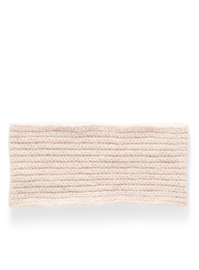 ICHI Cream Beige Soft ribbed-knit headband for women