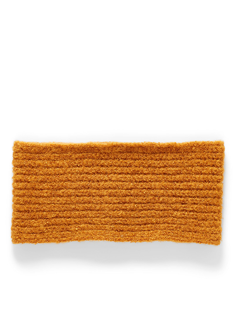 ICHI Medium Brown Soft ribbed-knit headband for women