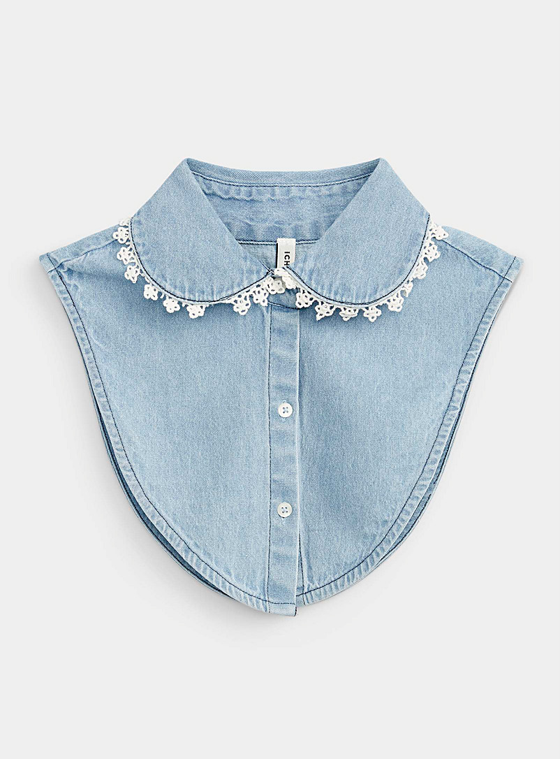 ICHI Baby Blue Crochet trim denim faux collar for women