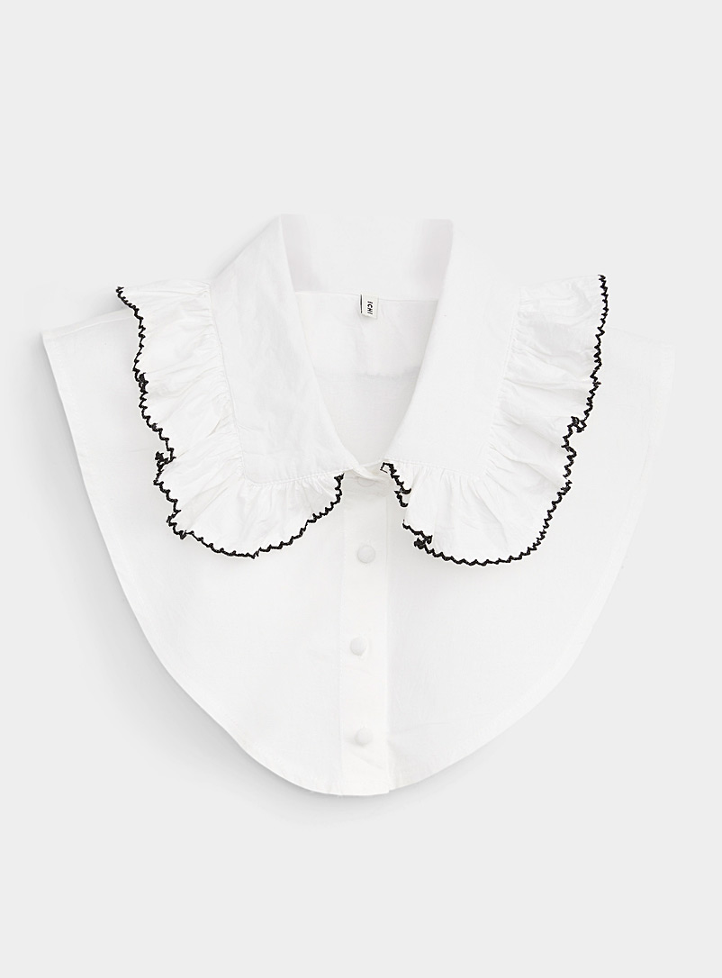 ICHI White Contrast trim faux collar ruff for women