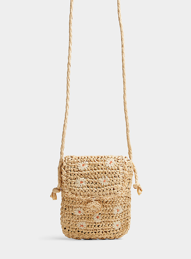 ICHI Cream Beige Small braided flap bag for women