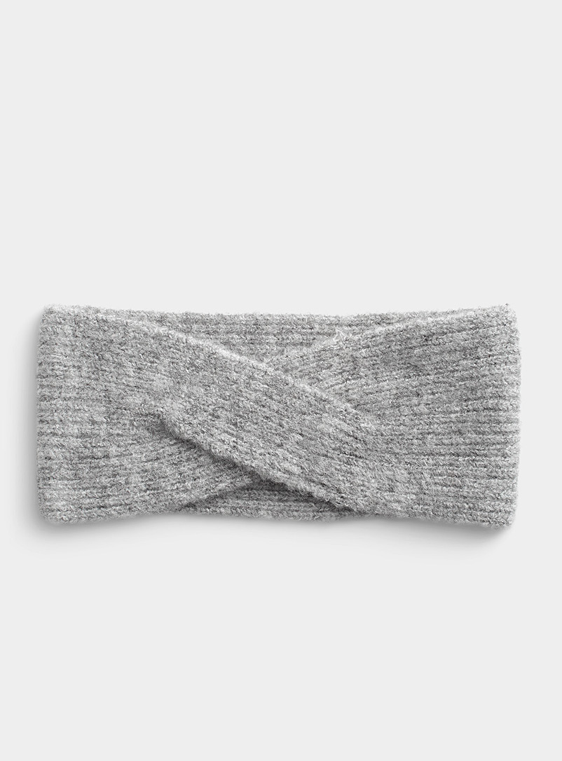 ICHI Light Grey Monochrome twist headband for women