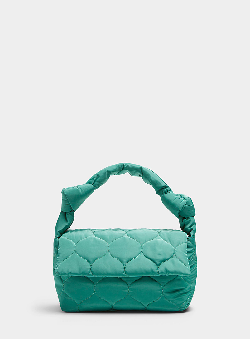 ICHI Green Knotted handle quilted baguette bag for women