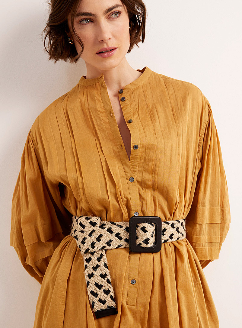 Ceinture Corde Tressée Boho Large Élastique Avec Boucle En Bois - Pour Robe, Jeans Et Pulls
