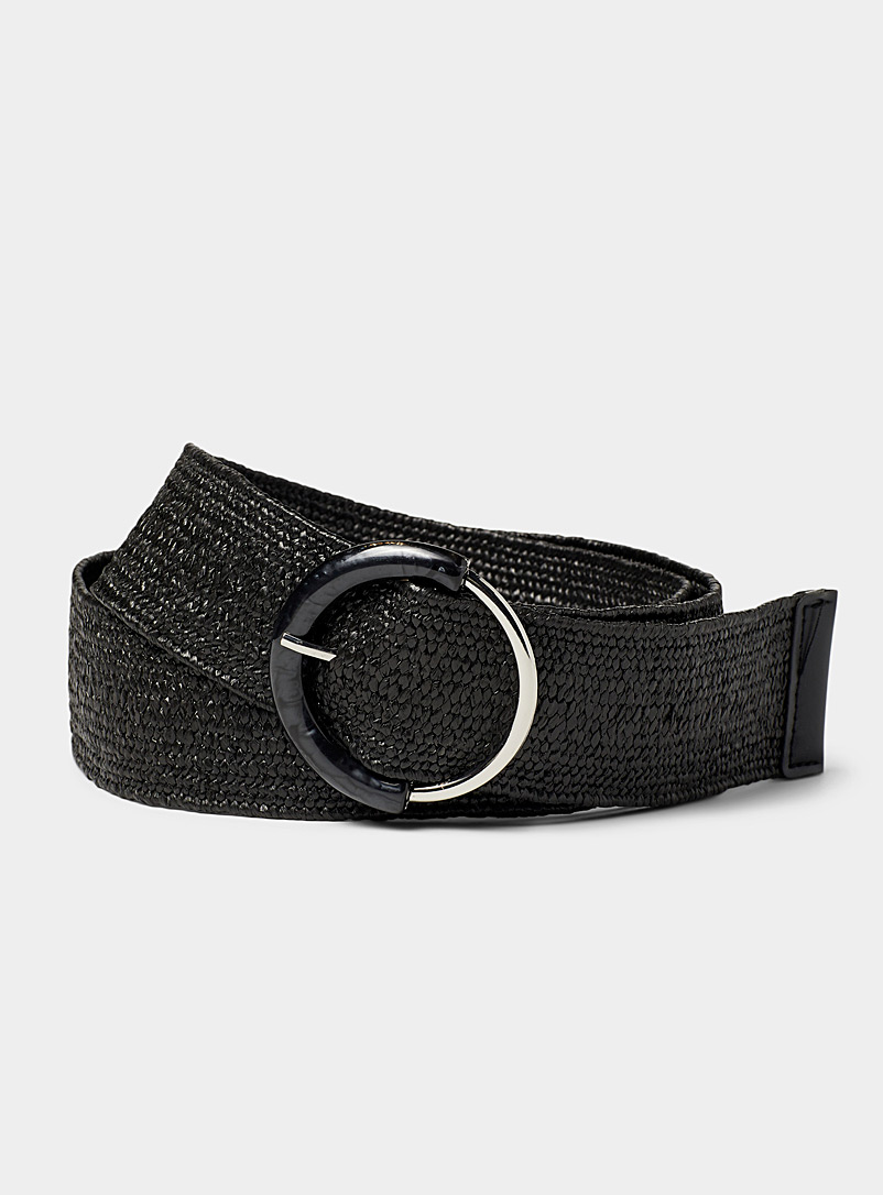 Simons Black Marble buckle wide braided belt for women