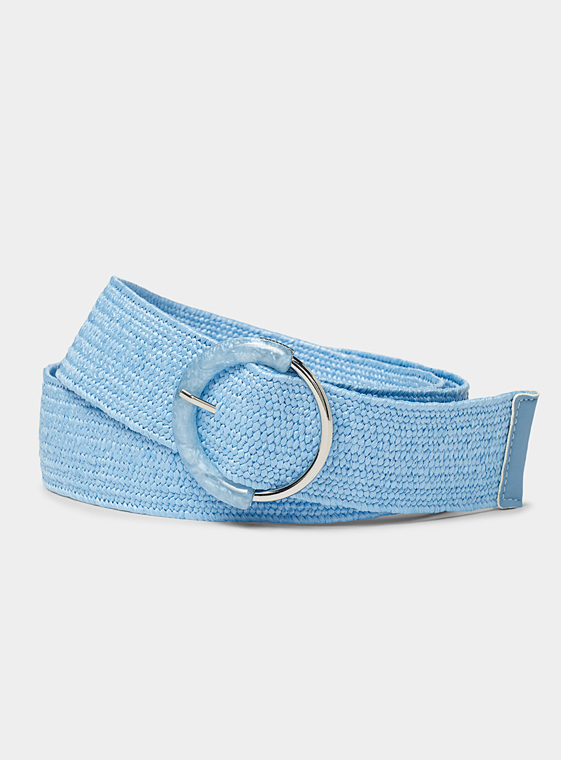 Simons Baby Blue Marble buckle wide braided belt for women