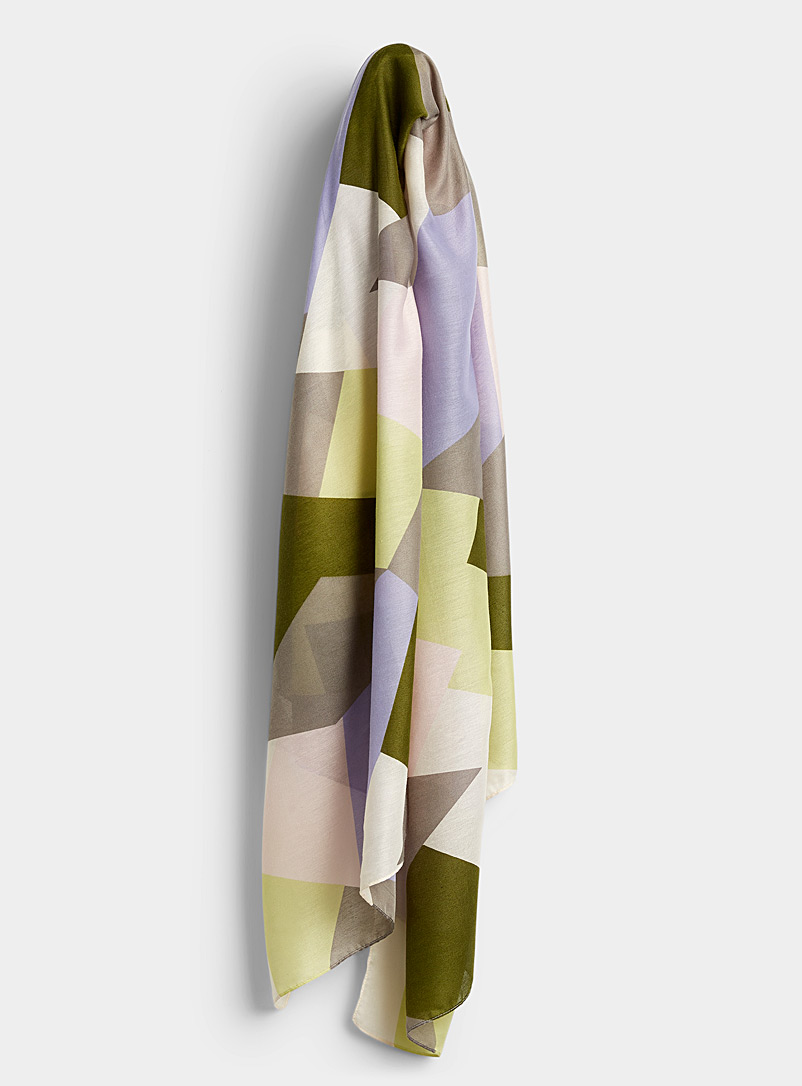 ICHI: La grande écharpe géométrique Vert à motifs pour femme
