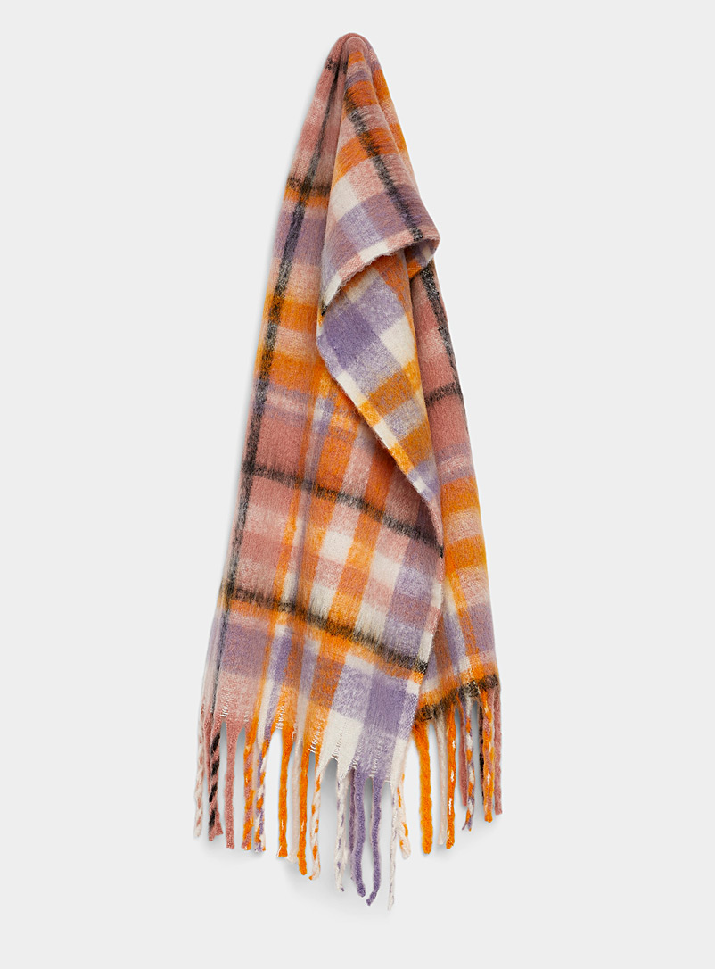 ICHI Patterned Orange Blended checks scarf for women