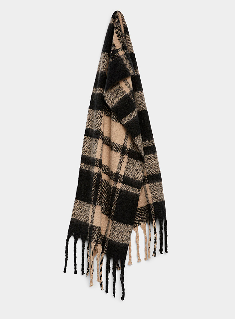 ICHI Black Two-tone check scarf for women