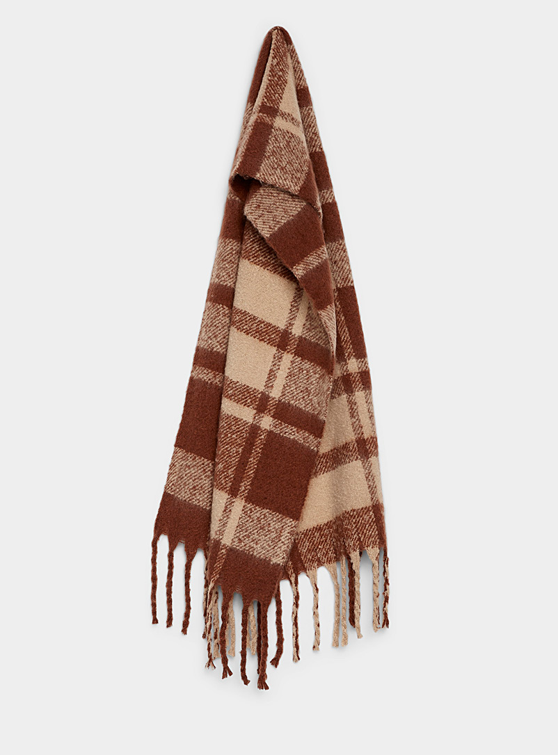 ICHI Brown Two-tone check scarf for women