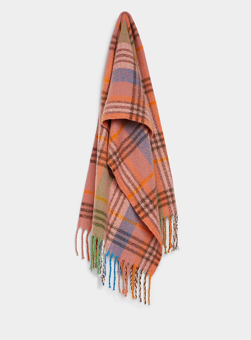 ICHI Patterned Red Colourful tartan scarf for women