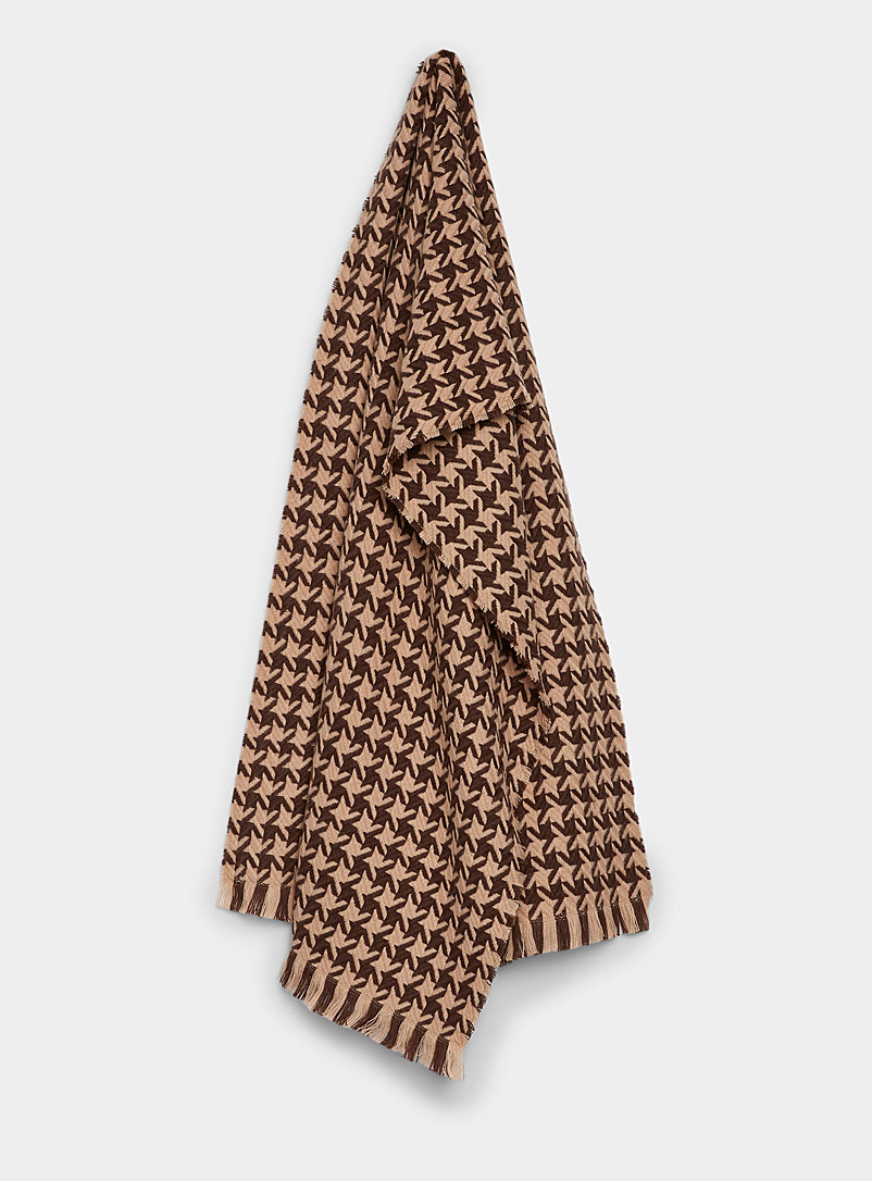 ICHI Patterned Brown Houndstooth scarf for women