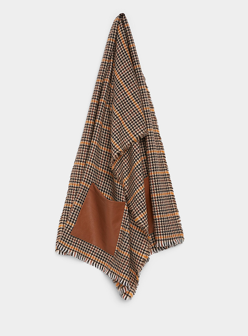 ICHI Patterned Brown Orange accent houndstooth scarf for women