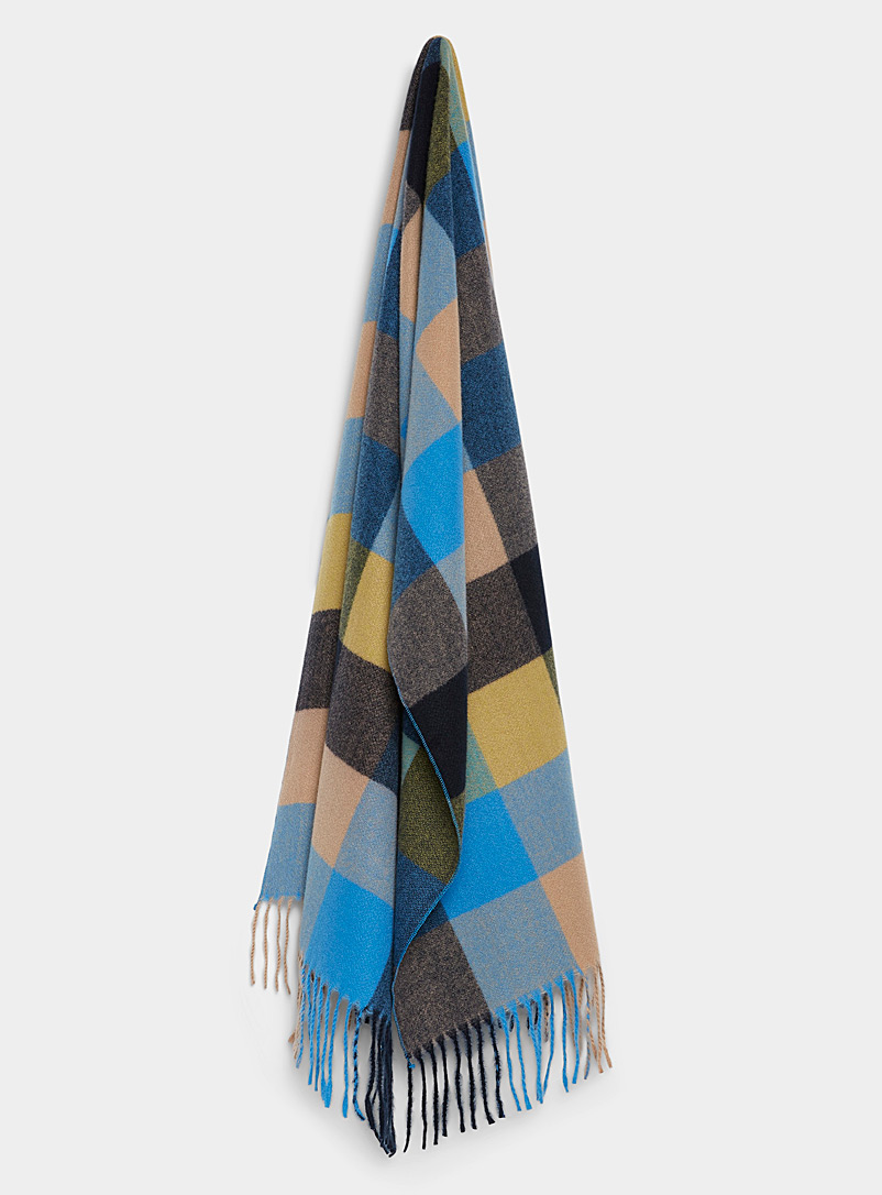 ICHI Patterned Blue Colourful check ultra-soft scarf for women