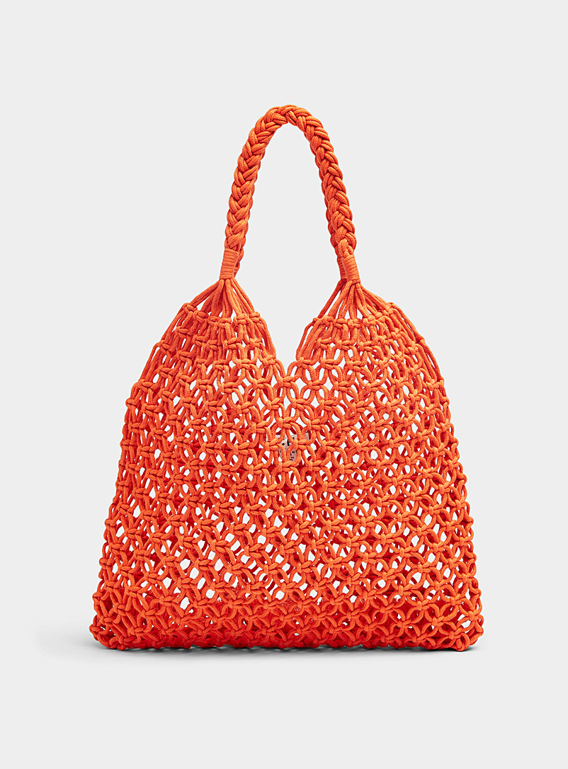 ICHI Coral Orange Braided-handle crochet bag for women