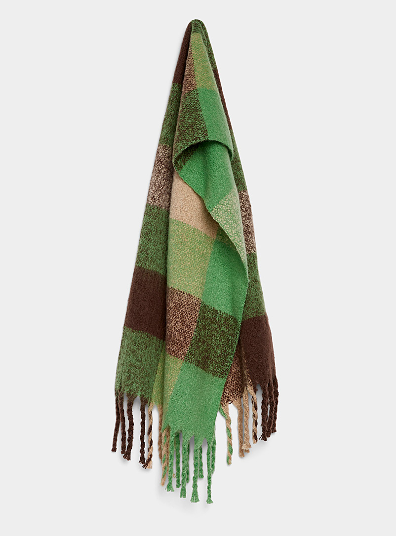 ICHI Patterned Green Oversized check scarf for women