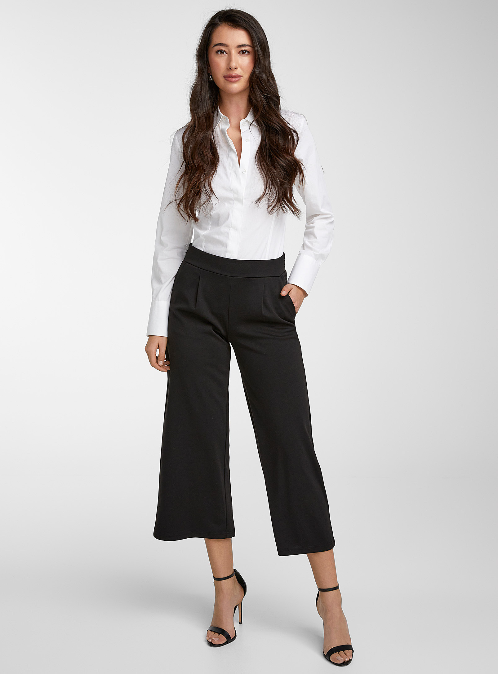 Ichi Structured Jersey Cropped Pant In Oxford