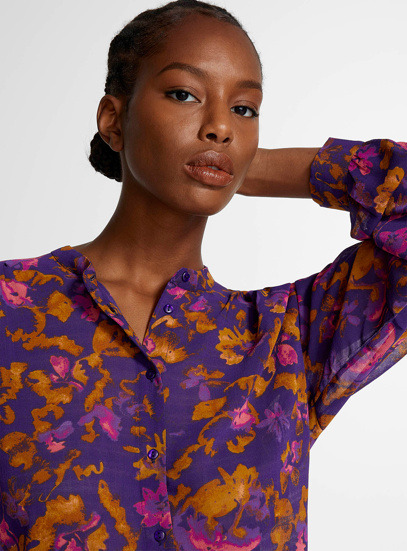 ICHI - Women's Purple abstraction sheer blouse