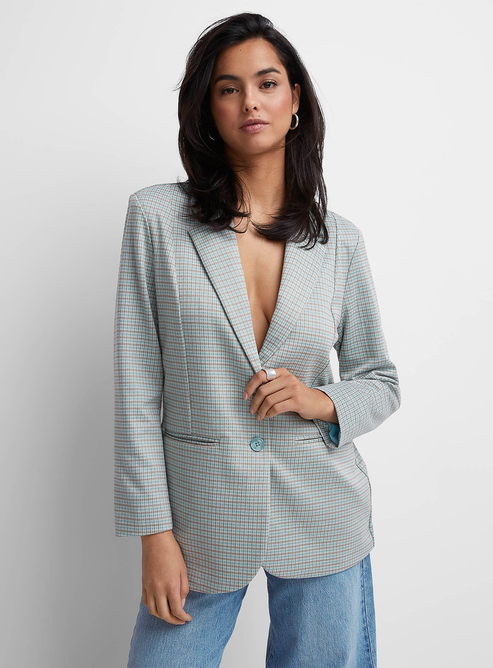 ICHI - Women's Bluish checkers loose Blazer Jacket