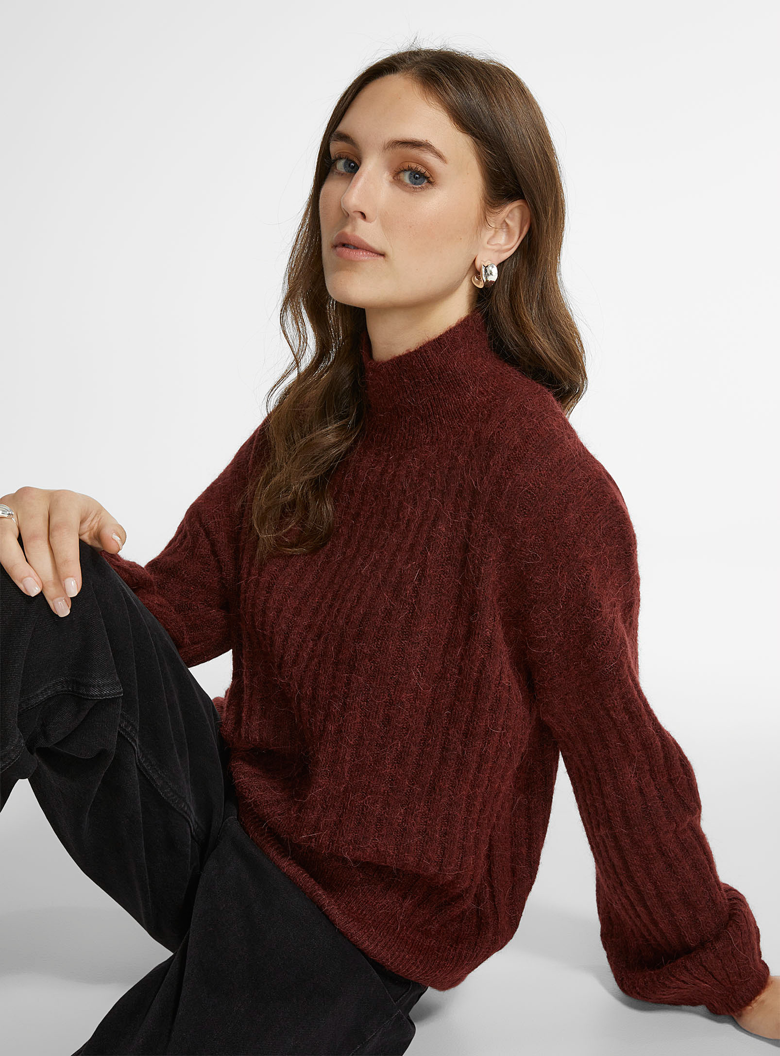 ICHI - Women's Touch of alpaca wool fuzzy knit sweater