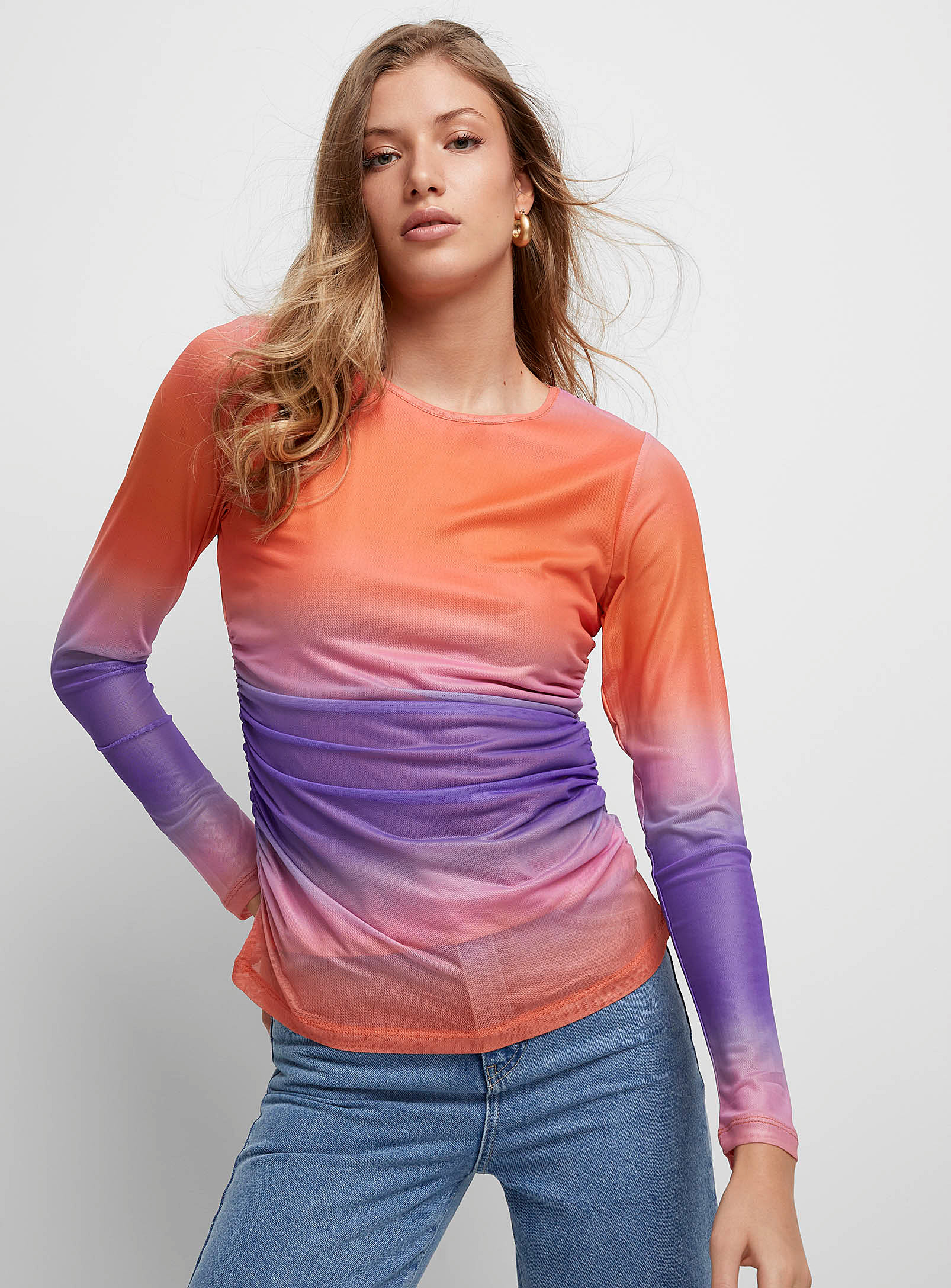 ICHI - Women's Purple and orange gradient micromesh T-shirt